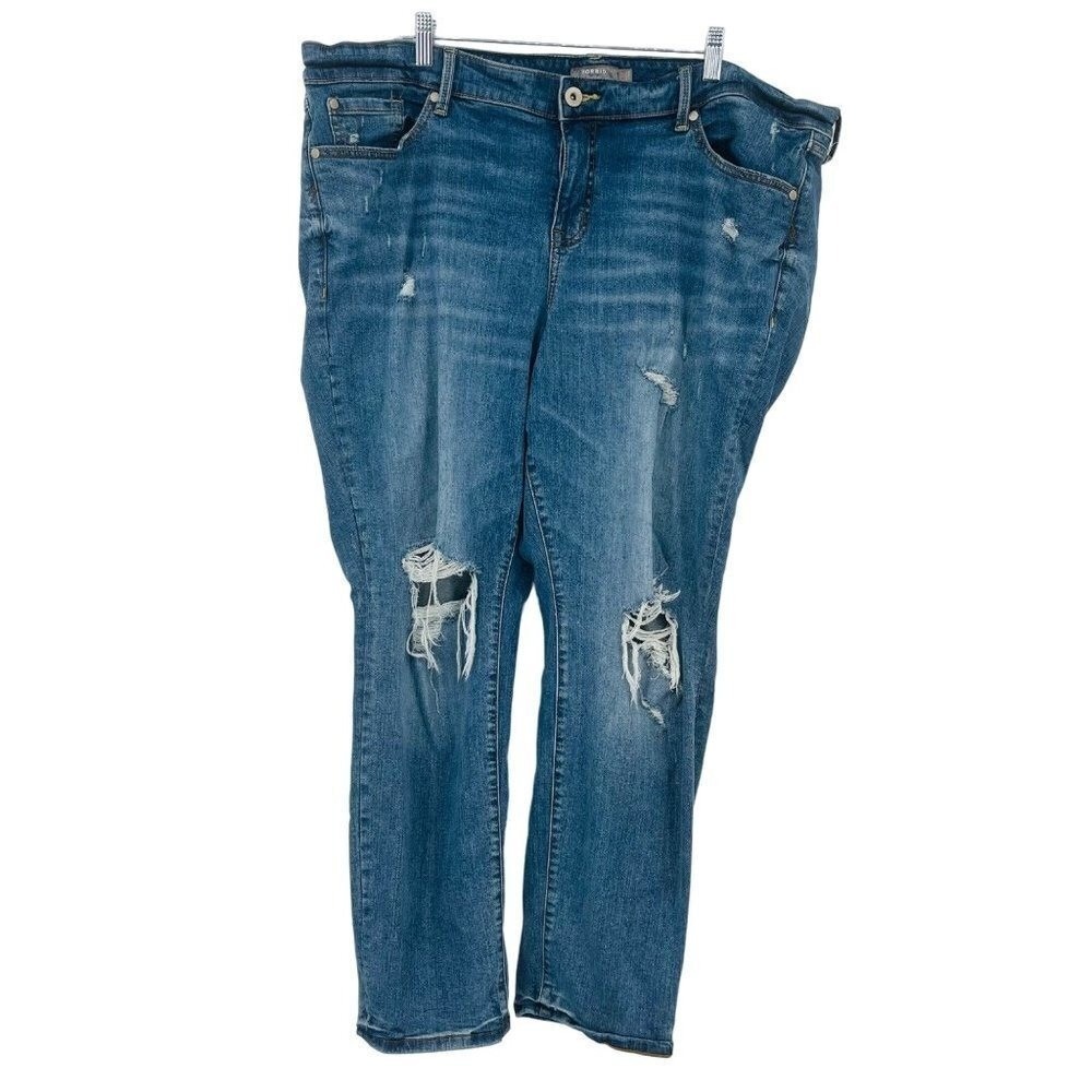Torrid Boyfriend Straight Jeans Womens 22R Blue Distressed Vintage Stretch Denim